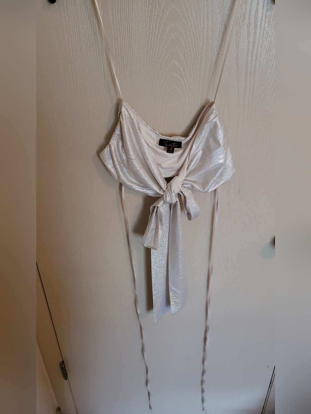 Fiestar Womens Beige Tie Tube Top With Holographic Glitter Size Medium